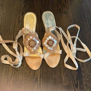 ANNE MICHELLE HANDMADE BOHEMIAN WRAP AROUND HEELED SANDALS SIZE 9